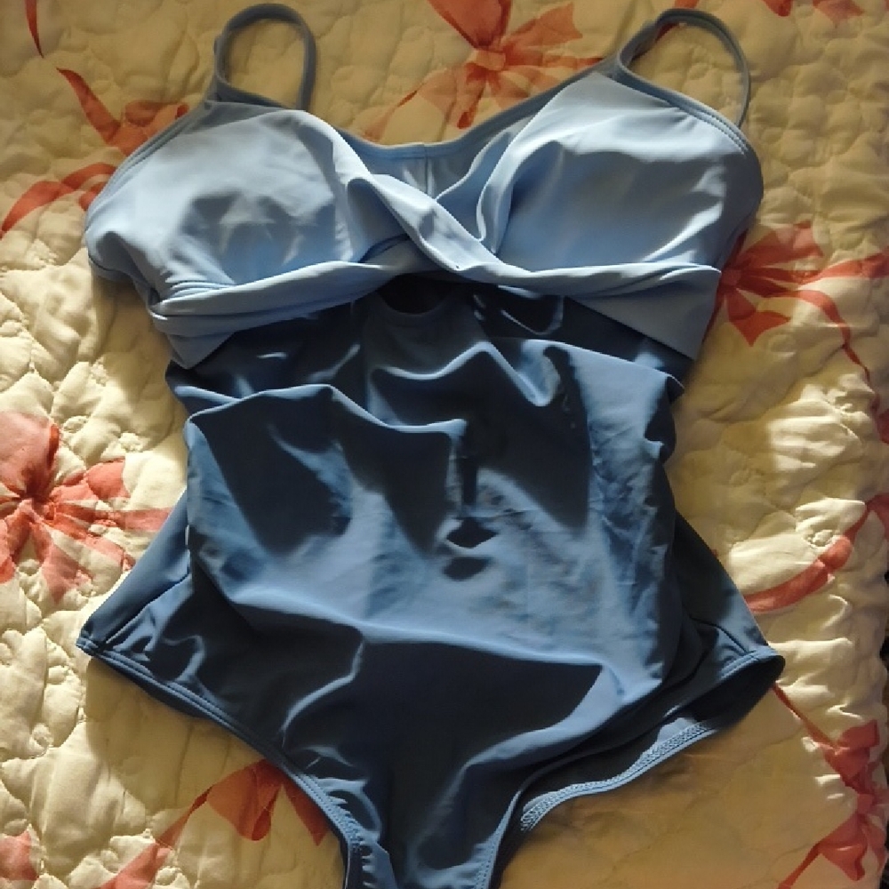Light Blue Twist-Front One-Piece Swimsuit